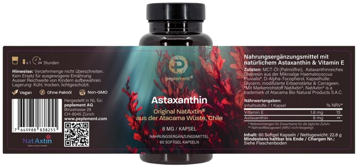 BACK SOON: Astaxanthin Softgel-Kapseln – 8 mg aus der Mikroalge Haematococcus Pluvialis – Hochdosiert & Natürlich