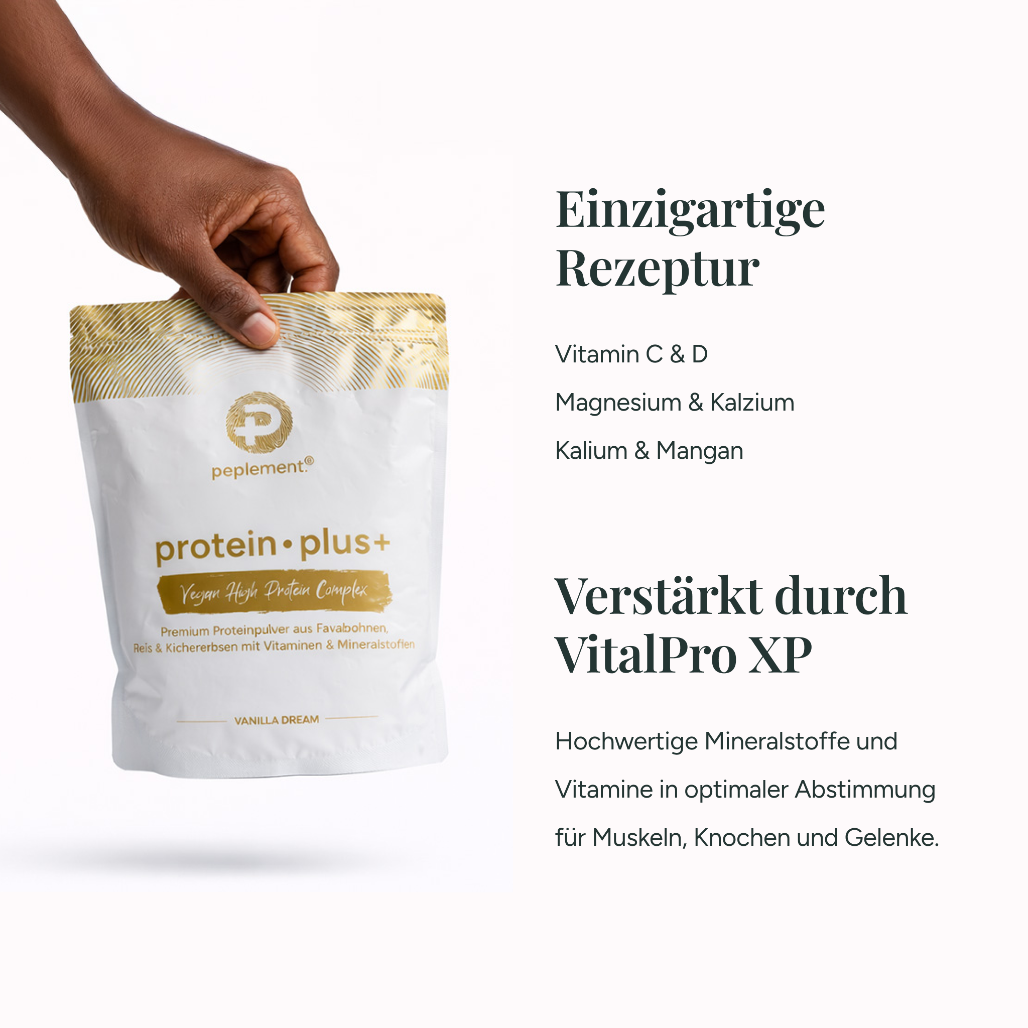 protein plus+  Vanille - Veganes Protein aus Favabohnen, Kichererbsen & Reis