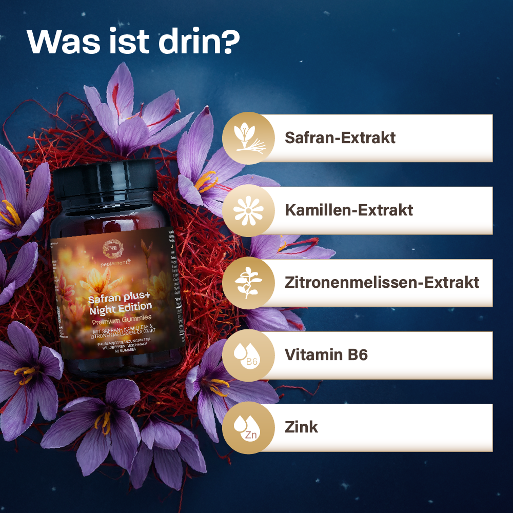 Safran plus+ Night Edition – zuckerfreie Safran Gummies mit Vitamin B6 & Zink (2026)