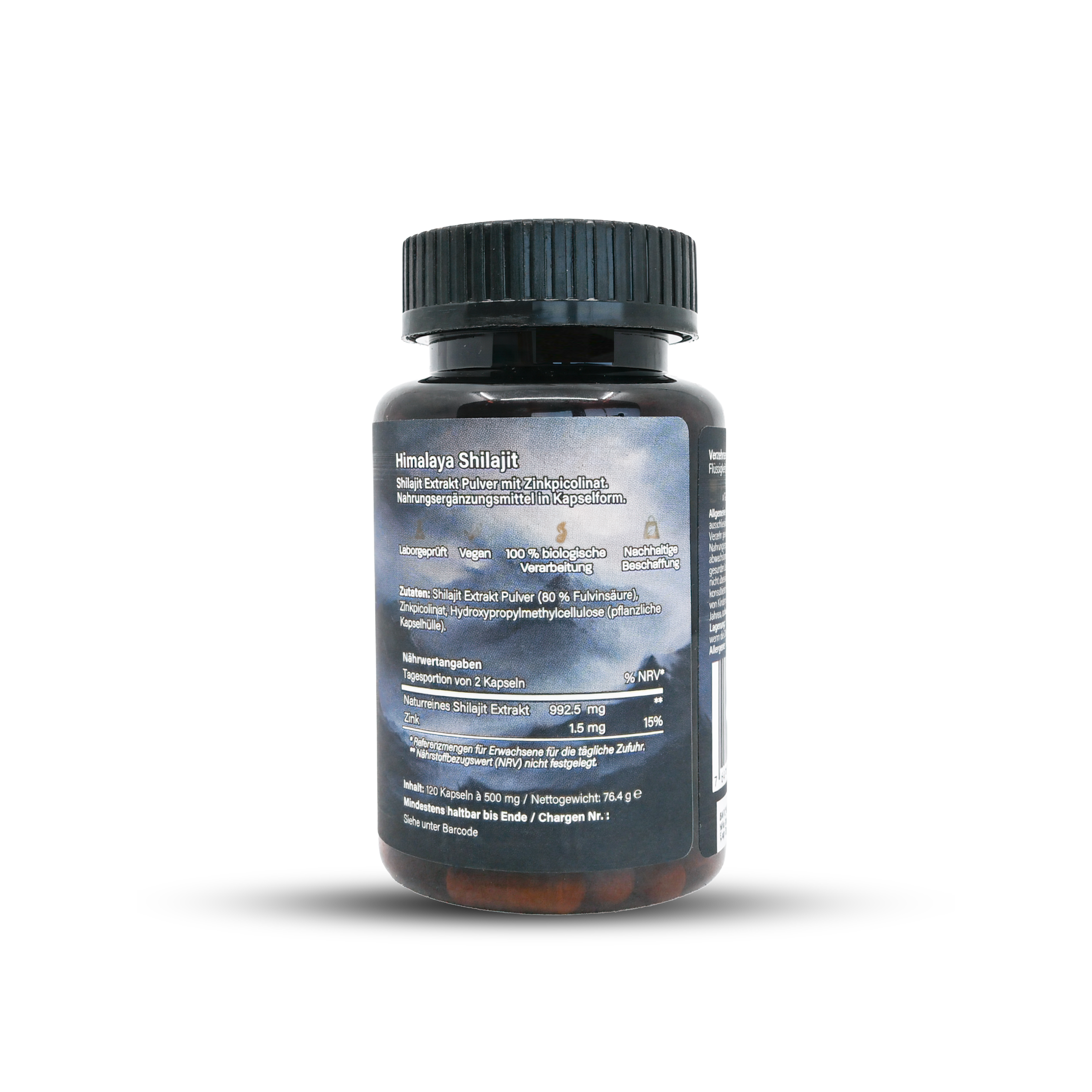 Originale premium Shilajit Kapseln aus dem Himalaya - 100 % rein, 80 % Fulvinsäure & Zinkpicolinat
