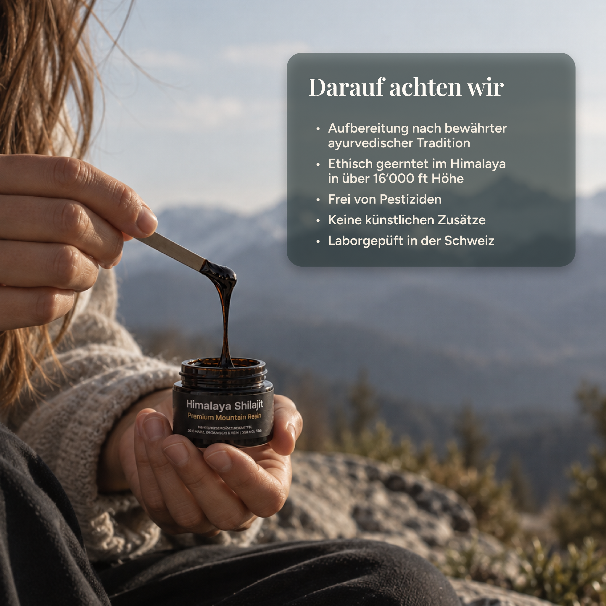 100 % reines Shilajit Harz aus dem Himalaya mit Zinkpicolinat