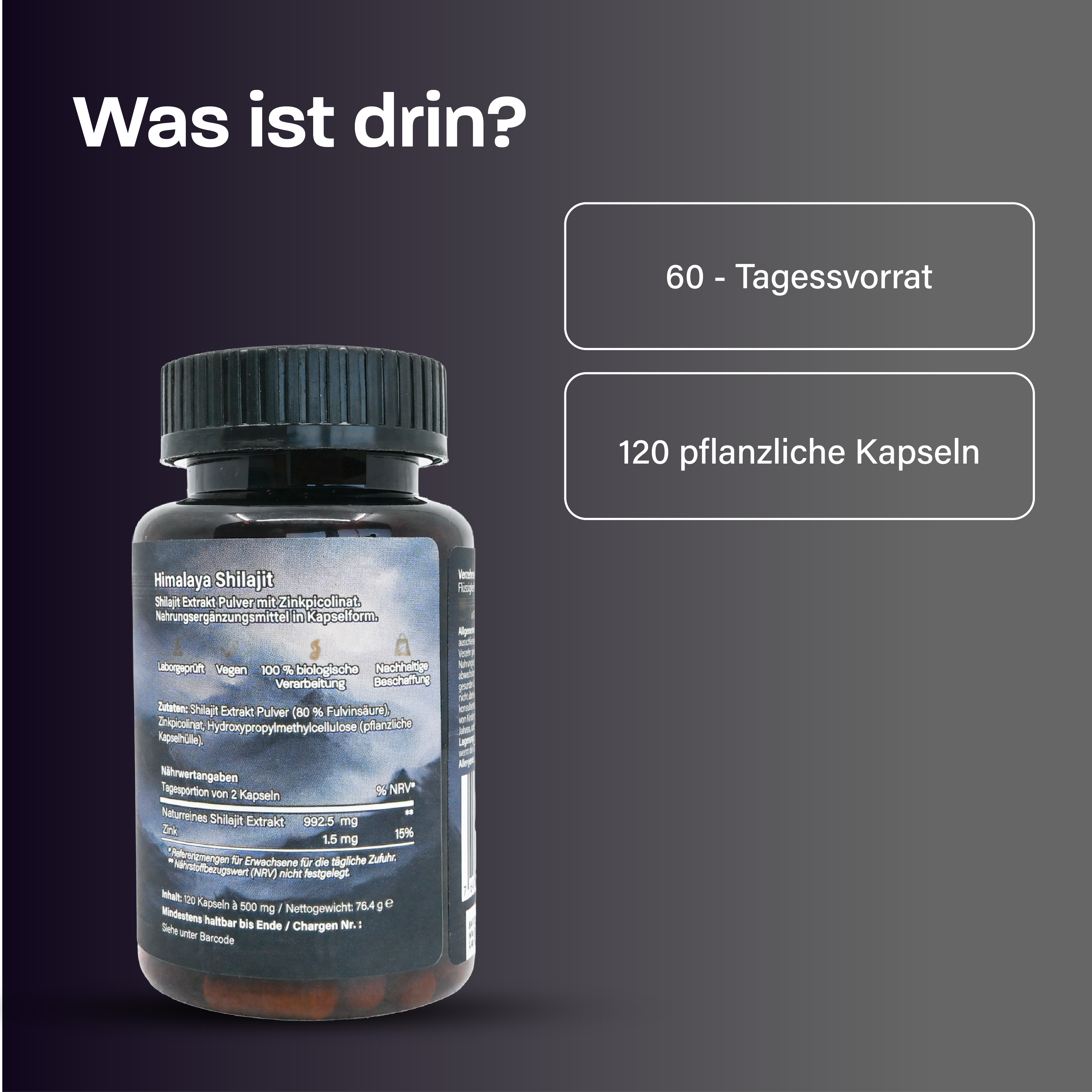 Originale premium Shilajit Kapseln aus dem Himalaya - 100 % rein, 80 % Fulvinsäure & Zinkpicolinat
