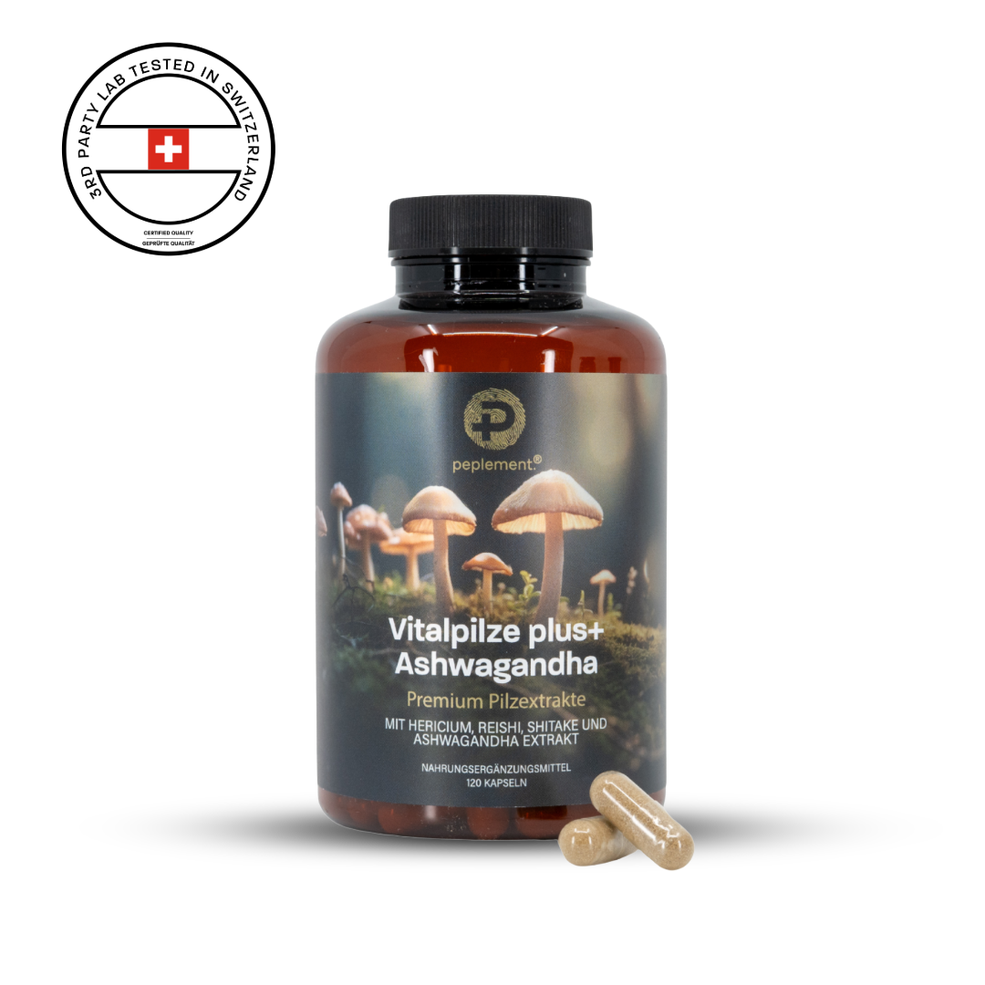 Vitalpilze plus+ Komplex mit Ashwagandha, Vitamin B6 & B12